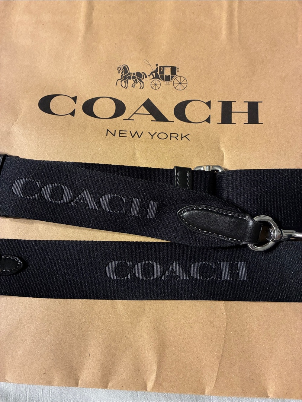 Coach Black Webbing Strap with Silver Hardware